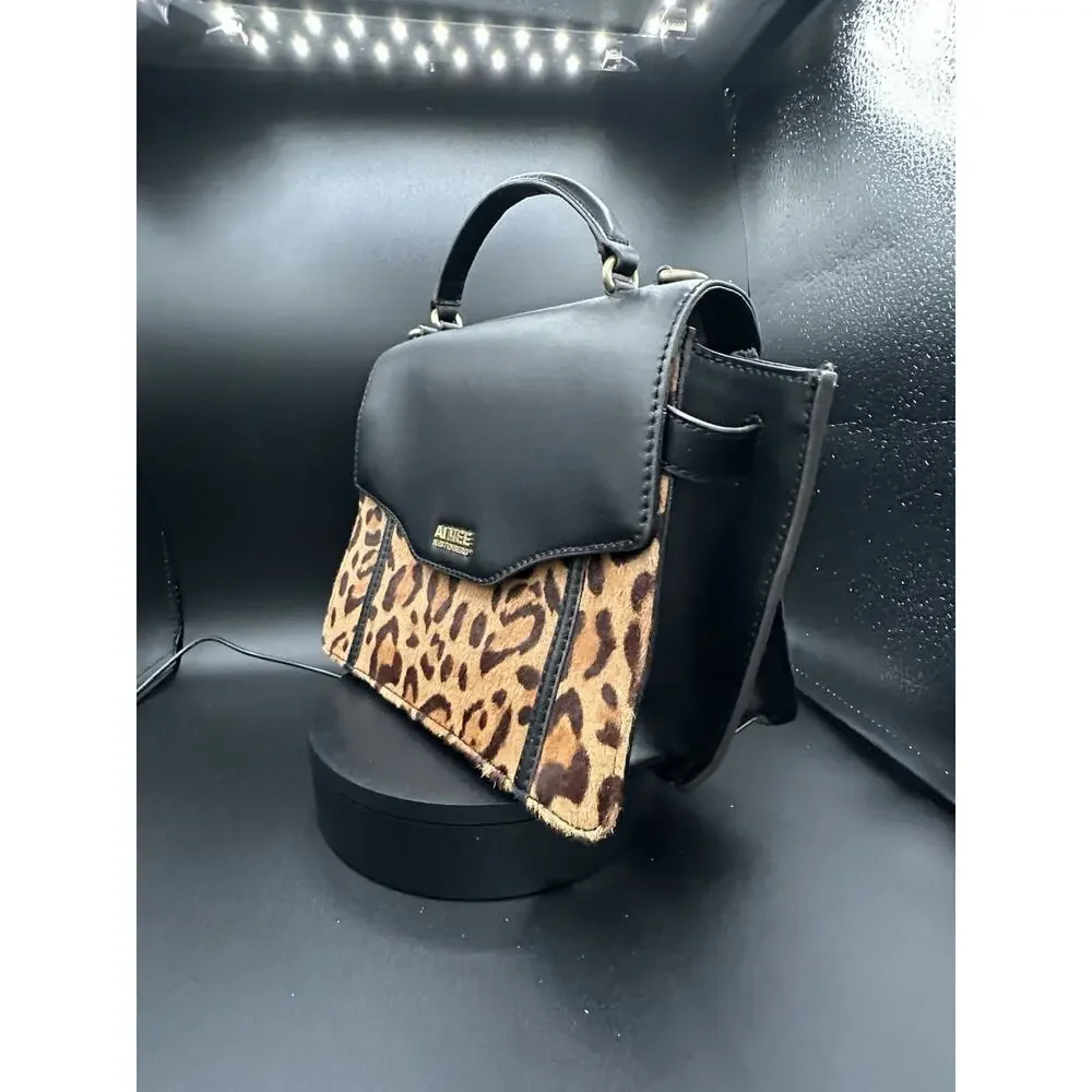 Aimee Kestenberg Black Leather Leopard Haircalf Structured Satchel